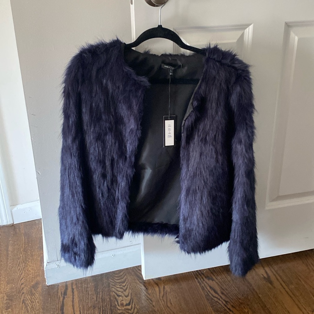 Romeo and Juliet couture faux fur jacket in navy